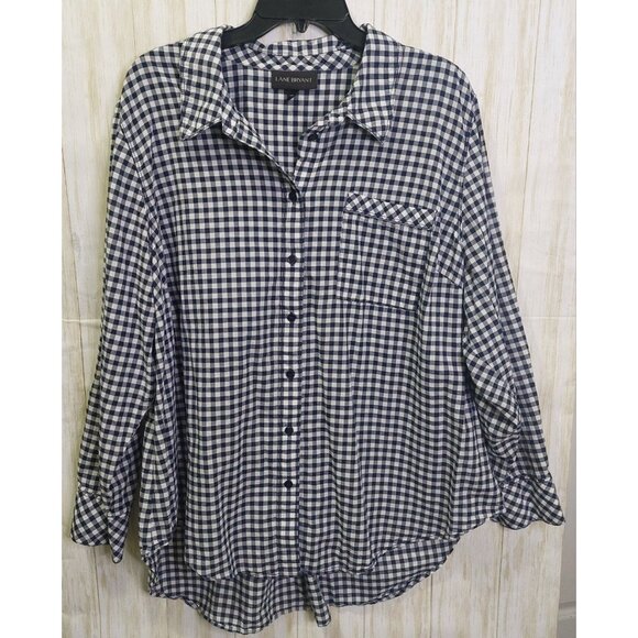 Lane Bryant Womens Blue & White Plaid Button-Up Shirt 24W Long Sleeve Cotton - Picture 12 of 13